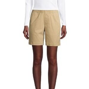 NWT Lands End Woman’s 10 Inch Khaki Chino Pull On Elastic Waist Shorts Tan